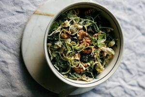 Sprout slaw with kale and walnuts