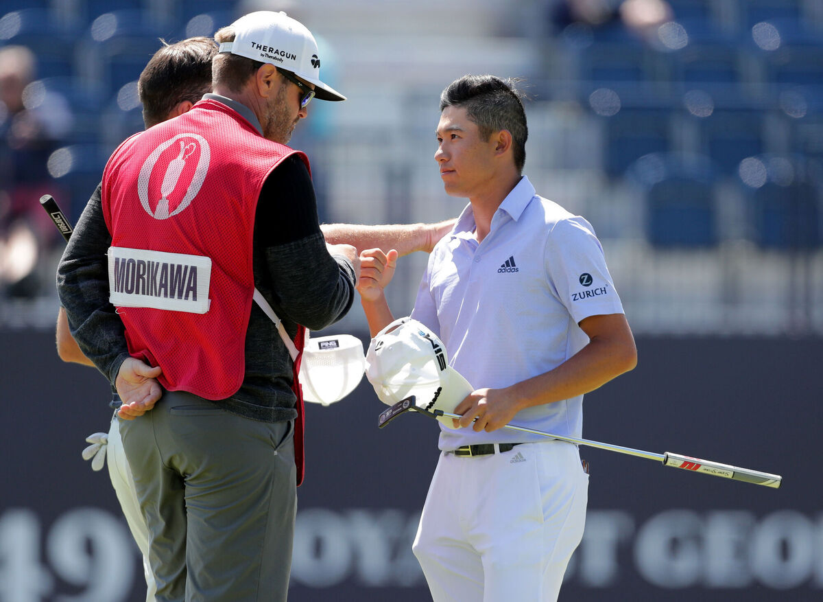 Collin Morikawa on the 18th green after completing his round. Picture: Richard Sellers/PA 