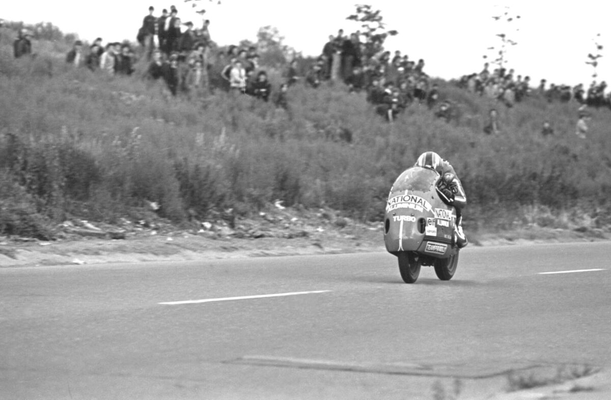 Mel Nolan setting the new Irish landspeed record in July 1981. Photo: Denis Minihane