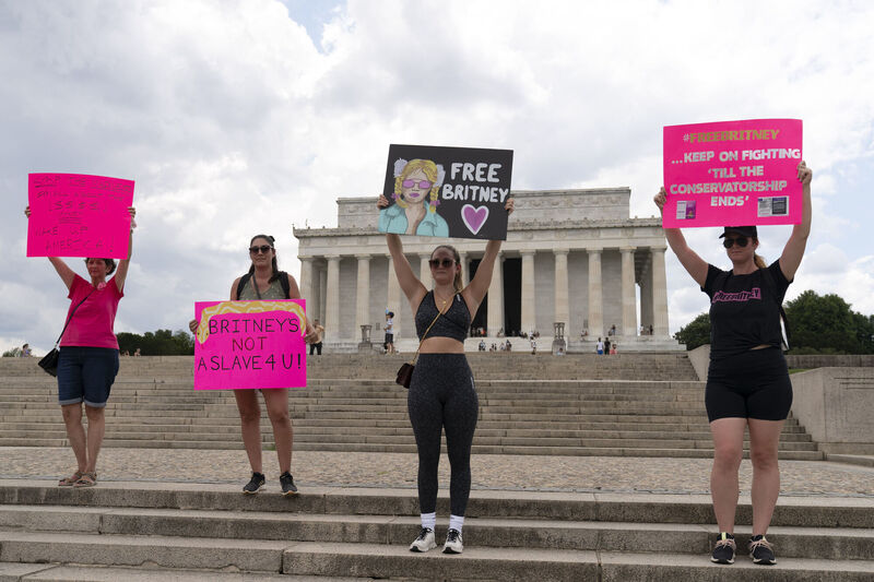 Fans and supporters of pop star Britney Spears protest at the Lincoln Memorial, during the "Free Britney" rally, Wednesday, July 14, 2021, in Washington. Picture: AP Photo/Jose Luis Magana