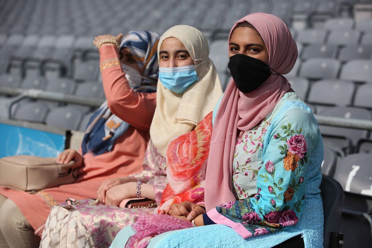 Sanaa Kashif Wan, Yumna Khalid and Sadaf Ejaz, three of the attendees at the Eid al-Adha event. Picture: Mark Stedman