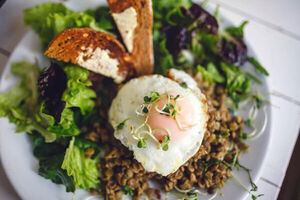 Spiced lentils with a fried egg and toast