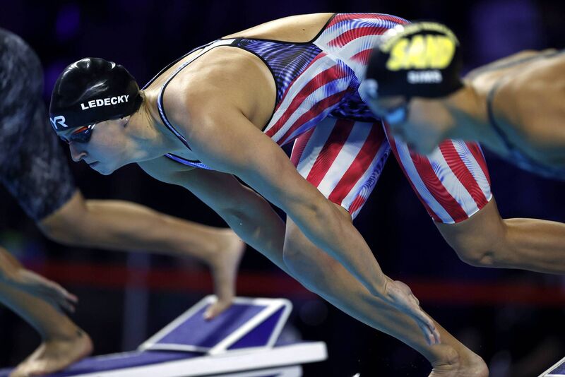  Katie Ledecky of the United States competes in the Women's 800m freestyle final during Day Seven of the US Olympic Team Swimming Trials