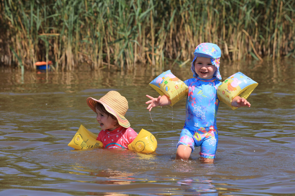 Myia Mackie and Nevagh Kilbey wearing themselves out during the heatwave. Picture: Eamonn Farrell.