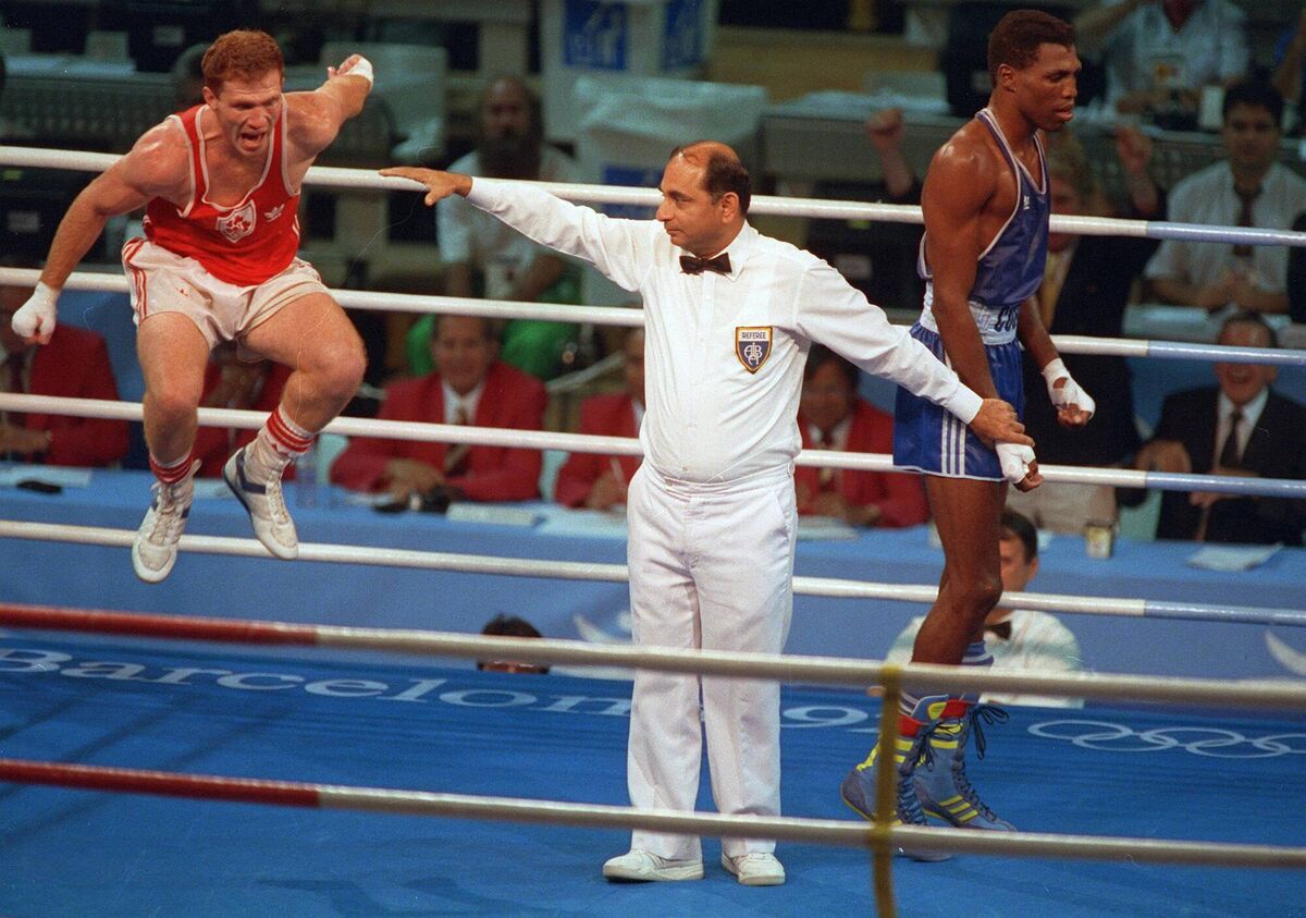 Michael Carruth celebrates winning a gold medal, Olympics, Barcelona, 1992. Picture: INPHO/James Meehan