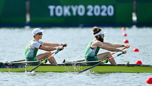 <p>Team Ireland Men's Lightweight Double Sculls rowers Fintan McCarthy, left, and Paul O'Donovan training at the Sea Forest Waterway ahead of the start of the 2020 Tokyo Summer Olympic Games. Picture: Brendan Moran/Sportsfile</p>