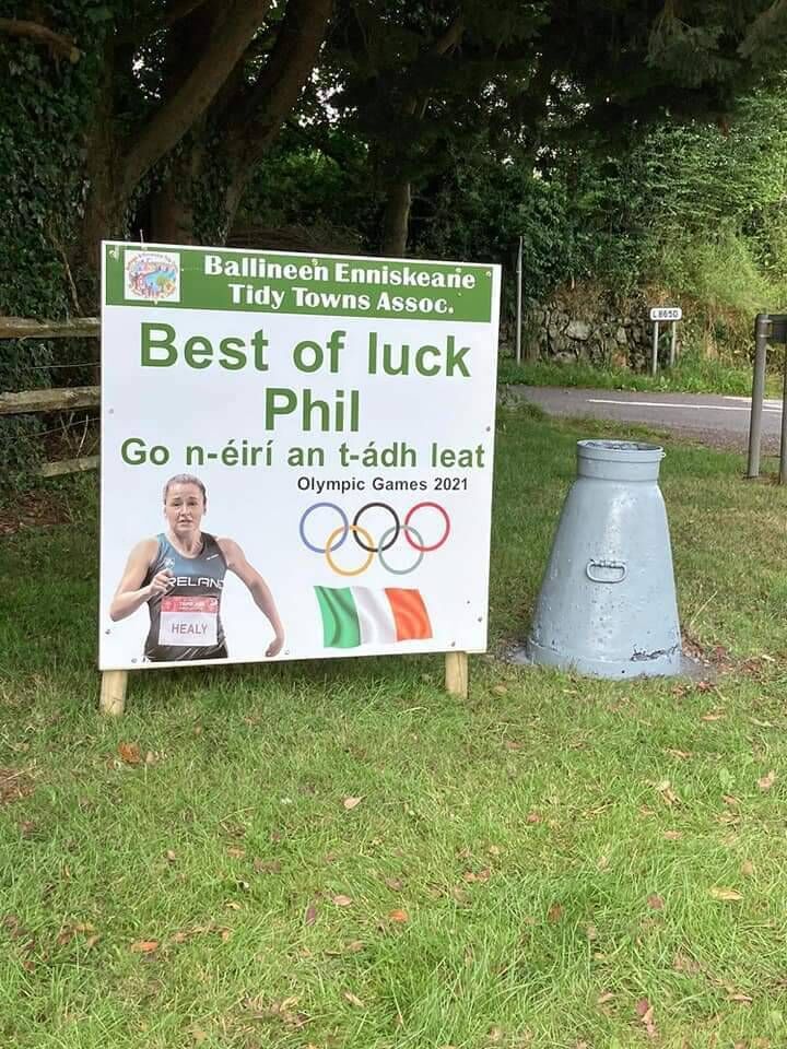 A good luck banner in Ballineen for Phil Healy ahead of this year's Olympic Games.