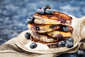 Ricotta pancake stack with blueberries