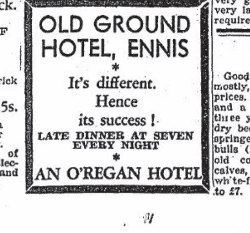 A1948 ad for the Old Ground Hotel.