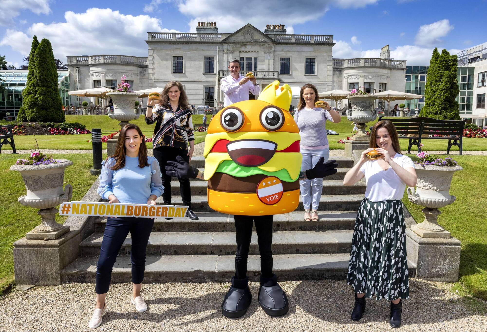 Pictured with Benny The Burger are Kellymarie Gleeson, Trade Marketing Manager, Foods Division at Kepak; Jennifer Kitson, Simon Community; David Coghlan, Coghlan's Artisan Bakery; Julie Delany, Brand Manager at Blenders; Susan Comyn, Partner Marketing Manager at Flipdish. Picture: Marc O'Sullivan. 