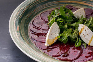 Beetroot baked in salt and rye with goat’s curd and toasted seeds