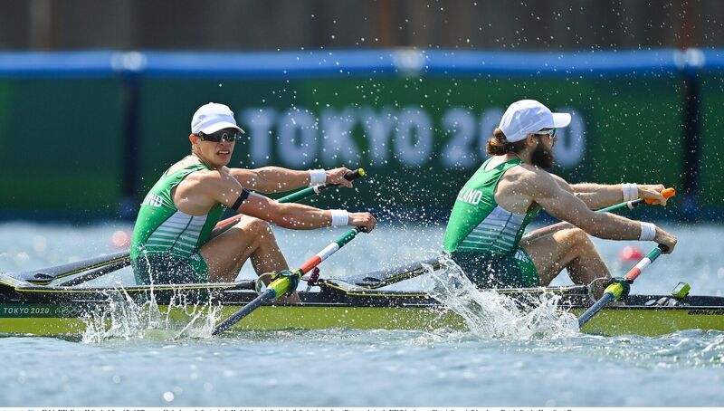 Fintan McCarthy and Paul O'Donovanwinning gold medals in Tokyo. Picture: Brendan Moran/Sportsfile
