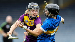 <p>Tipperary's Mary Ryan and Chloe Fox of Wexford collide. Picture: INPHO/Lorraine O'Sullivan</p>