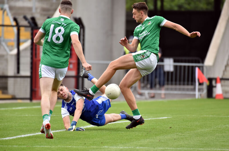 Knocknagree goalkeeper Patrick Doyle makes a save from Kanturk's Ian Walsh during the Bon Secours Cork PIFC 2020 final at Páirc Uí Chaoimh. Picture: Eddie O'Hare