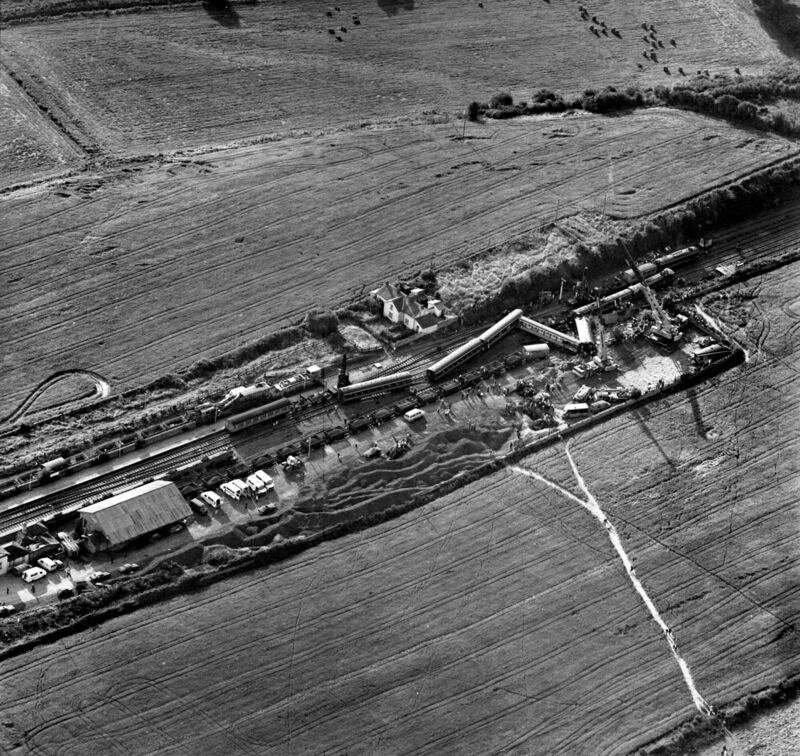 Aerial view of Buttevant rail disaster on August 1, 1980 