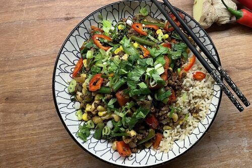 Korean spicy beef rice bowl