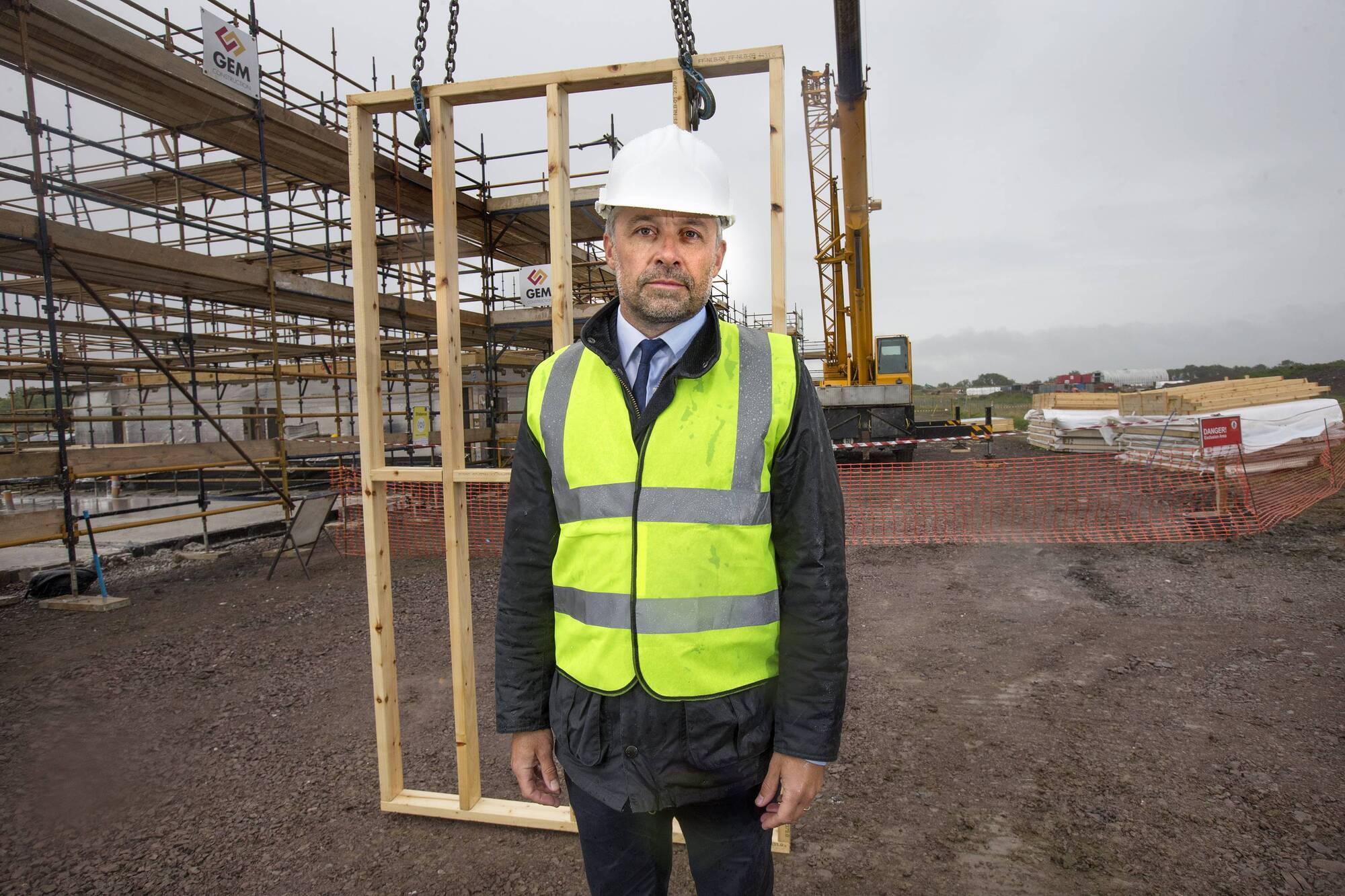 Mark McAuley, Director of Forest Industries Ireland beside timber-framed houses at the Gem Construction site in Dunshaughlin, Co Meath. Picture: Tony Gavin. 
