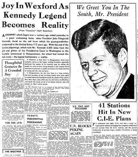 The front page of the June 28 1963 edition of the Cork Examiner.