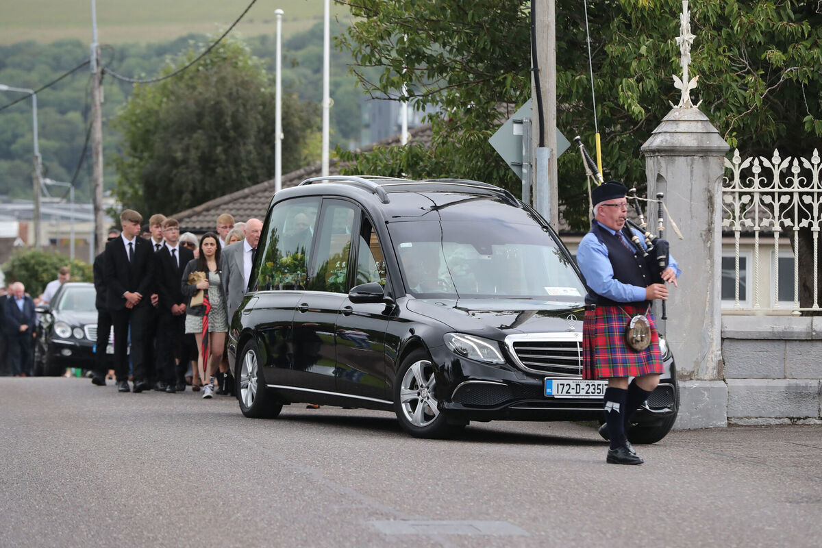 The cortege arrives for the funeral of Mark Wills at the Church of Mary and St John in Ballincollig, Co Cork. Picture: Niall Carson/PA Wire