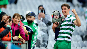 <p>Limerick goalkeeper Nickie Quaid celebrates with his son Daithi. Picture: INPHO/Ryan Byrne</p>