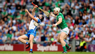 <p>Limerick’s Cian Lynch tackles Conor Gleeson of Waterford on Saturday. An efficient rather than spectacular Limerick weren’t the elemental force they were in the second half of the Munster final because they didn’t need to be.	 <span class="contextmenu emphasis CaptionCredit">Picture: INPHO/Ryan Byrne</span>
            </p>