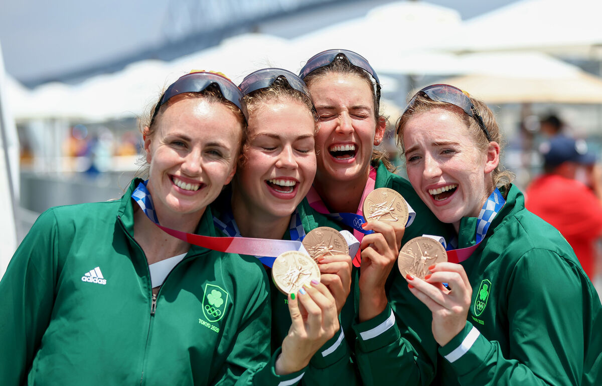 F IS FOR FOUR: Aifric Keogh, Eimear Lambe, Fiona Murtagh, and Emily Hegarty celebrate with their bronze medals. Picture: INPHO/Morgan Treacy F IS FOR FOUR: Aifric Keogh, Eimear Lambe, Fiona Murtagh, and Emily Hegarty celebrate with their bronze medals. Picture: INPHO/Morgan Treacy