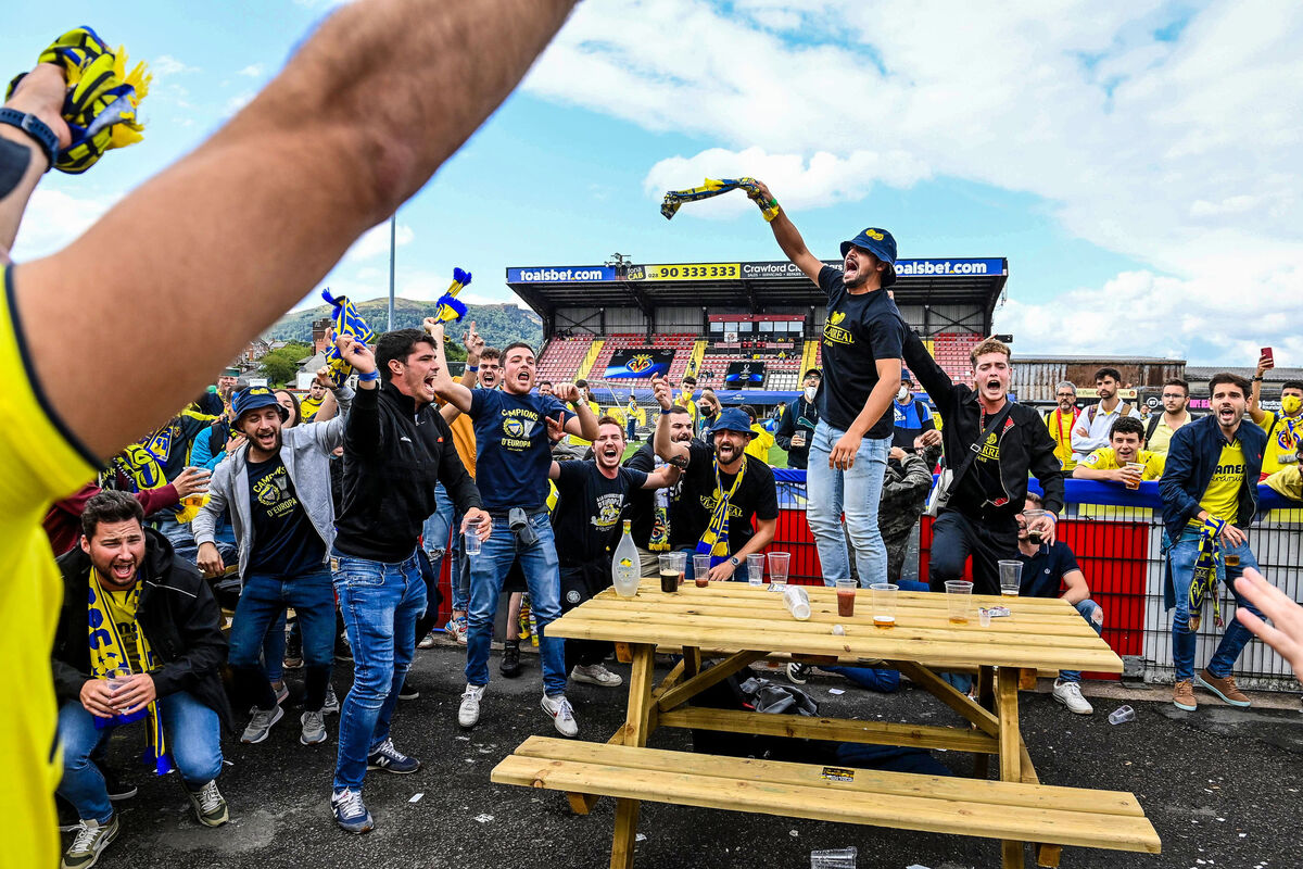 Villareal fans pictured at the Fanzone at Seaview ahead of the Super Cup final at Windsor Park. Picture: INPHO/Presseye/Stephen Hamilton Villareal fans pictured at the Fanzone at Seaview ahead of the Super Cup final at Windsor Park. Picture: INPHO/Presseye/Stephen Hamilton