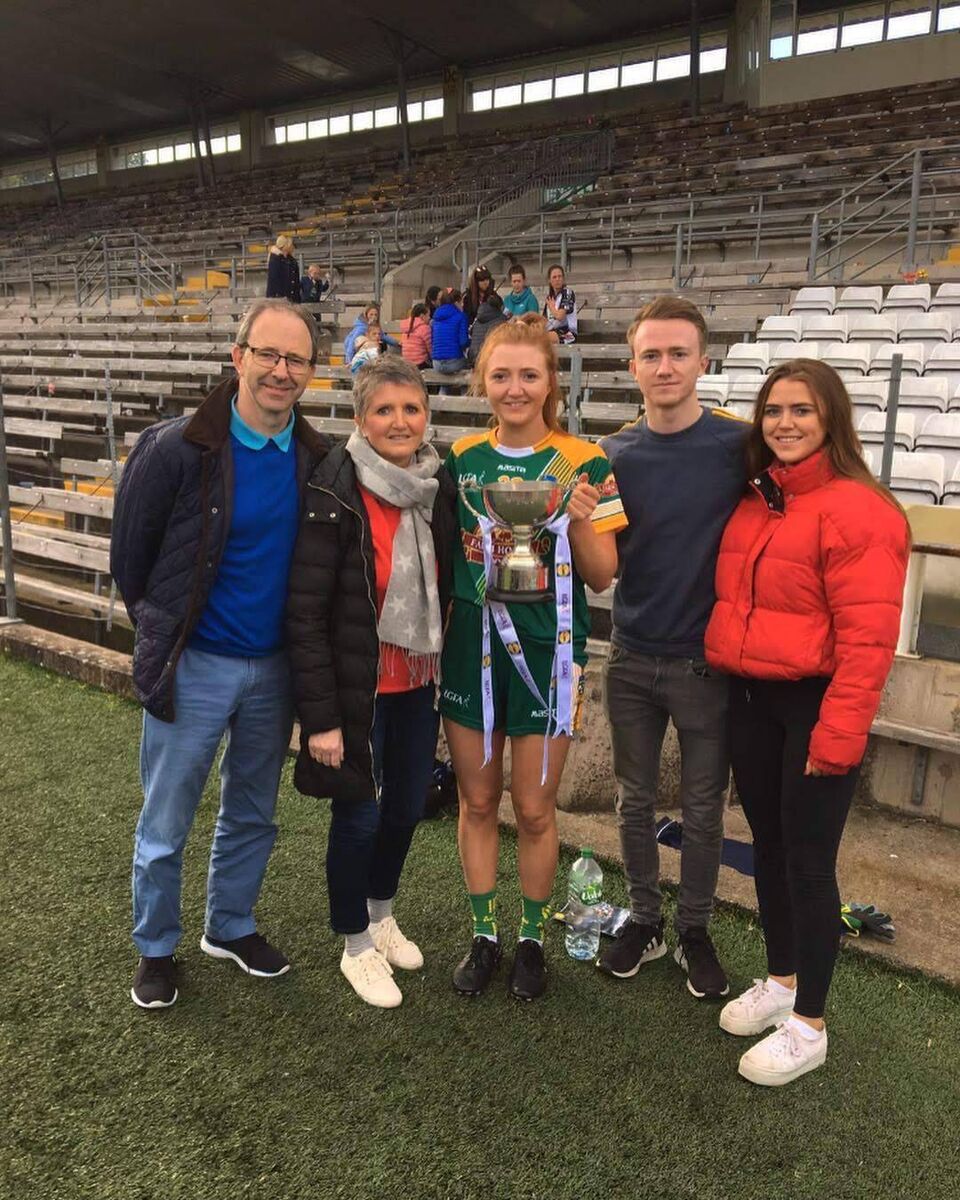 Aoibheann Leahy and her after Meath’s win in the Lidl National Football League Division 3 final in 2019. Pictured (L to R): John, Dorothy, Aoibheann, Patrick and Ailbhe. 