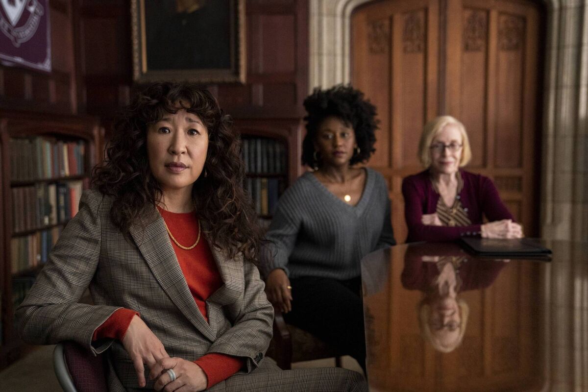 Sandra Oh as Ji-Yoon; Nana Mensah as Yaz; and Holland Taylor as Joan in The Chair. Netflix Sandra Oh as Ji-Yoon; Nana Mensah as Yaz; and Holland Taylor as Joan in The Chair. Netflix