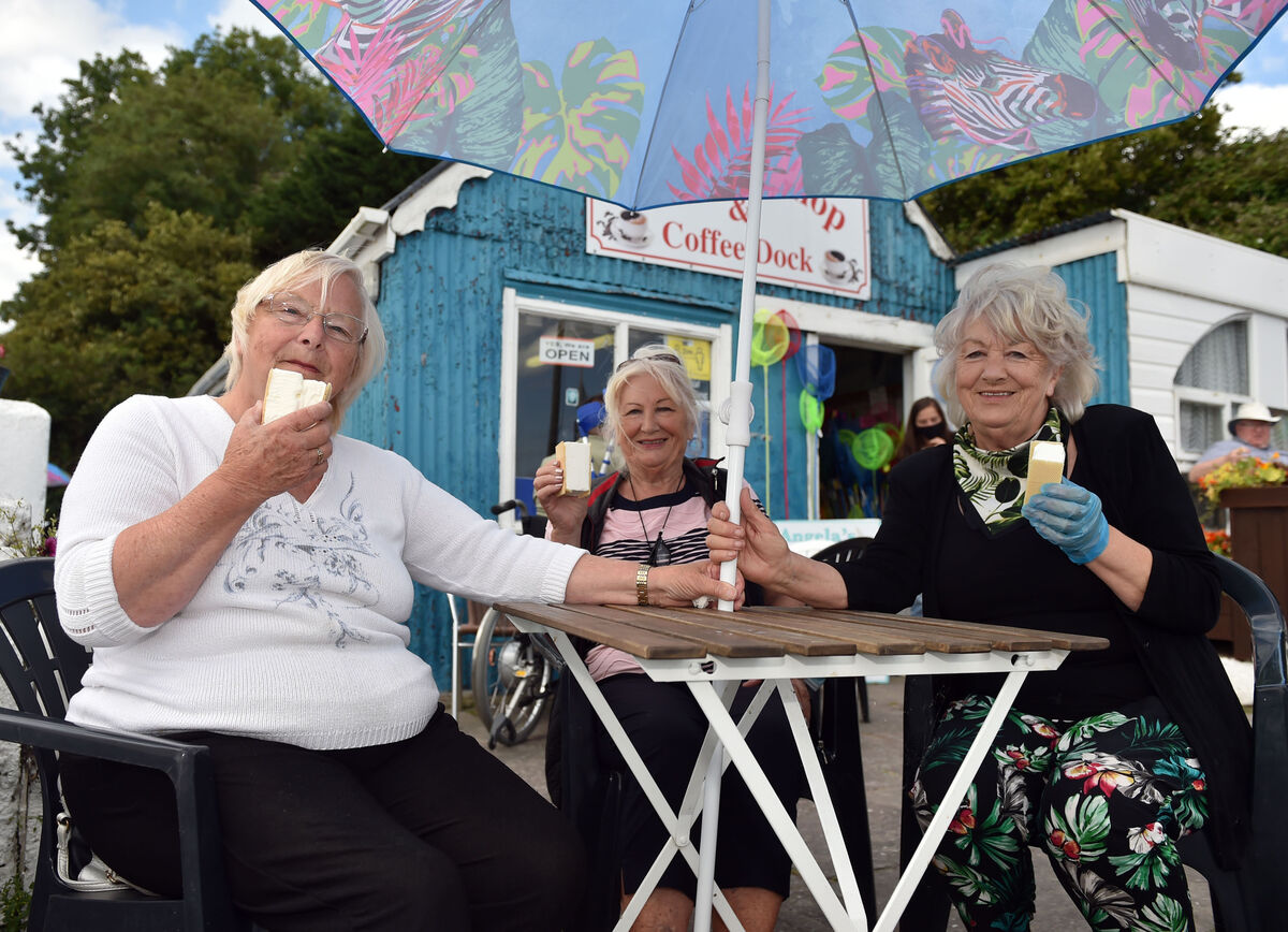 Sisters Kathleen Quinn, Anne Marie O'Connell and Angela Cantwell enjoying ice cream at Angela's Coffee dock in Fountainstown. Picture: Eddie O'Hare