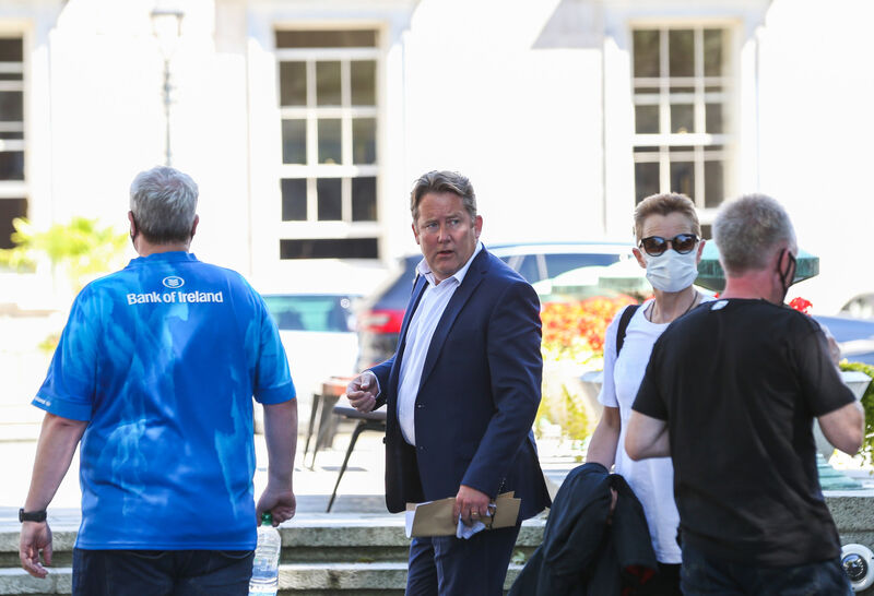Housing Minister Darragh O'Brien speaks to campaigners at the mica protest in June. File picture: Sasko Lazarov / RollingNews.ie