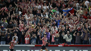 <p>NIGHT TO SAVOUR: Brentford’s Christian Norgaard celebrates scoring their second goal against Arsenal in front of a packed Community Stadium in London. 	Picture: Ian Walton/AP</p>