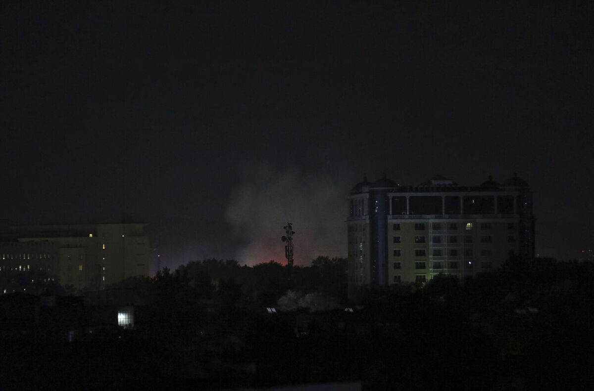 Smoke rises next to the U.S. Embassy in Kabul, Afghanistan, Sunday, Aug. 15, 2021. Picture: AP Photo/Rahmat Gul