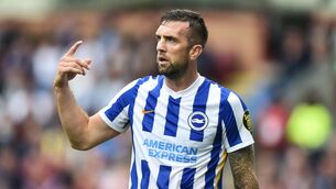 <p>Shane Duffy in action for Brighton against Burnley at Turf Moor on Saturday. </p>