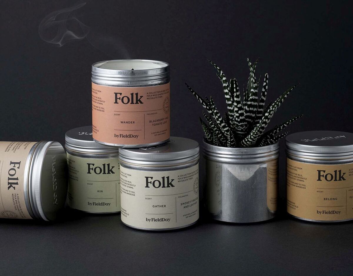 Notes of smoky firesides and leather are combined in the Gather candle contained in a lidded tin (€16.95 at www.fieldday.ie).