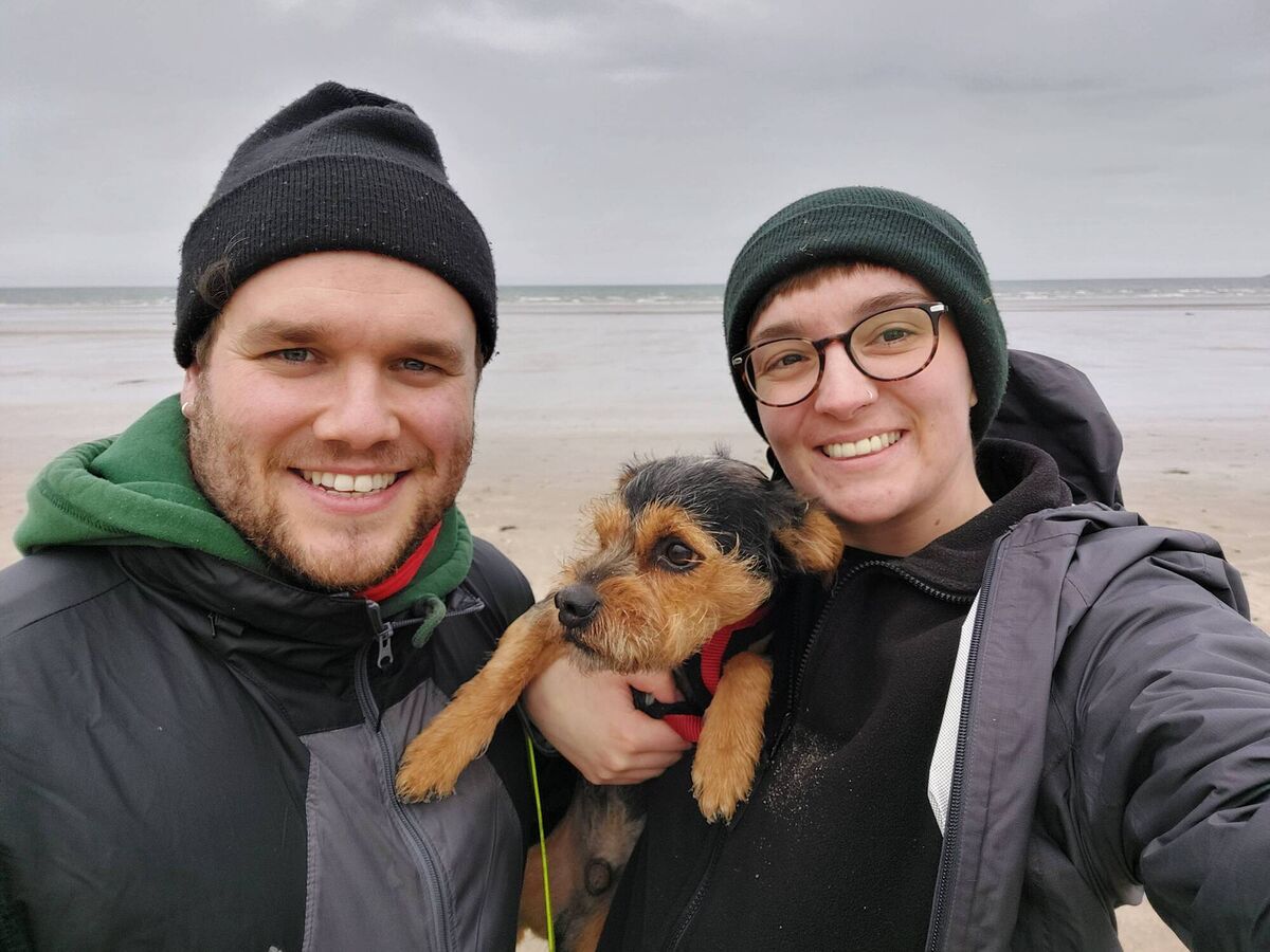 Grace Seymour with her fiancé Dean and their dog Fred. 