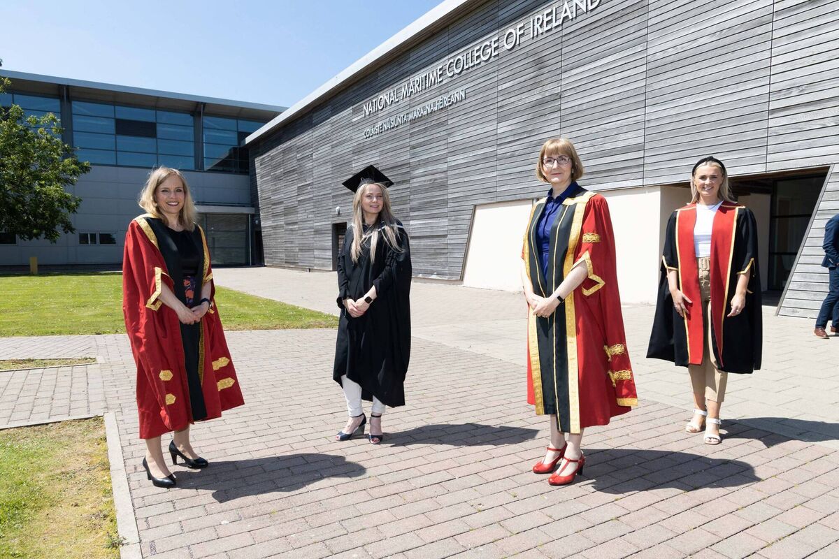 Dr Áine Ní Shé, Registrar &amp; VP for Academic Affairs, Dorota Mrozek, Supply Chain &amp; Transport Management Graduate, Prof Maggie Cusack, President of MTU, and Aisling O’Mahony, President of MTU Cork Campus Students’ Union, at the recent conferring ceremonies in the National Maritime College of Ireland. Picture Darragh Kane