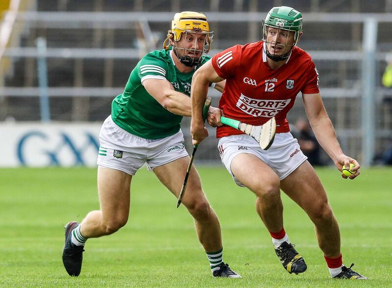 Limerick's Tom Morrissey closes down Robbie O'Flynn of Cork during their Munster SHC semi-final last July. Picture: INPHO/Lorraine O’Sullivan