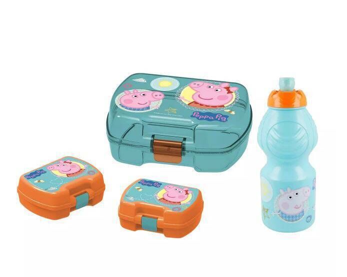 The anti-slip and anti-drip Peppa Pig lunchbox set is perfect for younger students.
