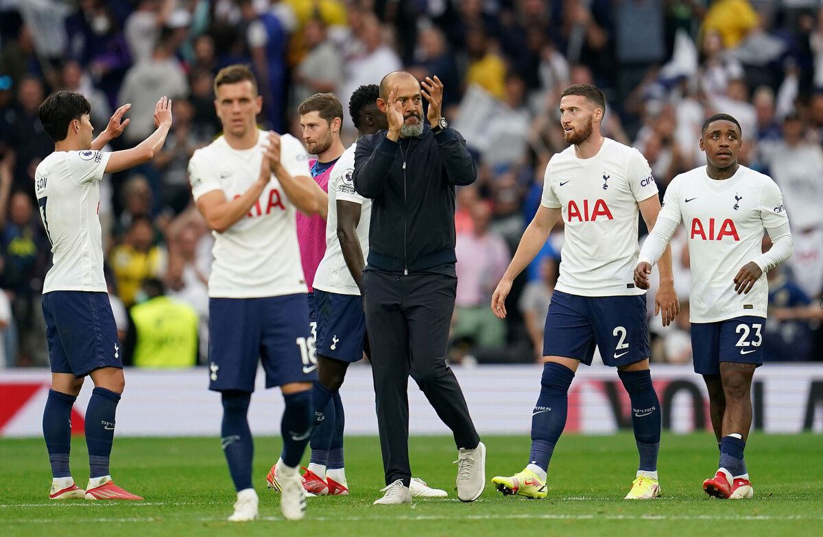 Tottenham Hotspur manager Nuno Espirito Santo with the players after the opening game of the Premier League season. Picture: Nick Potts