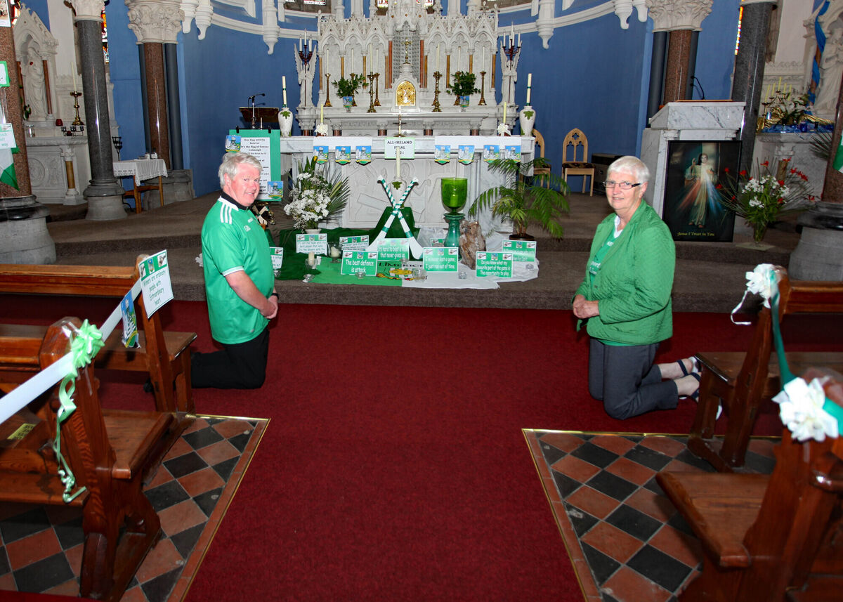 Fr Michael O'Shea and Sr Patricia Coughlan at the Limerick Altar at St Andrew's Church, Kilfinane. Picture: Brendan Gleeson