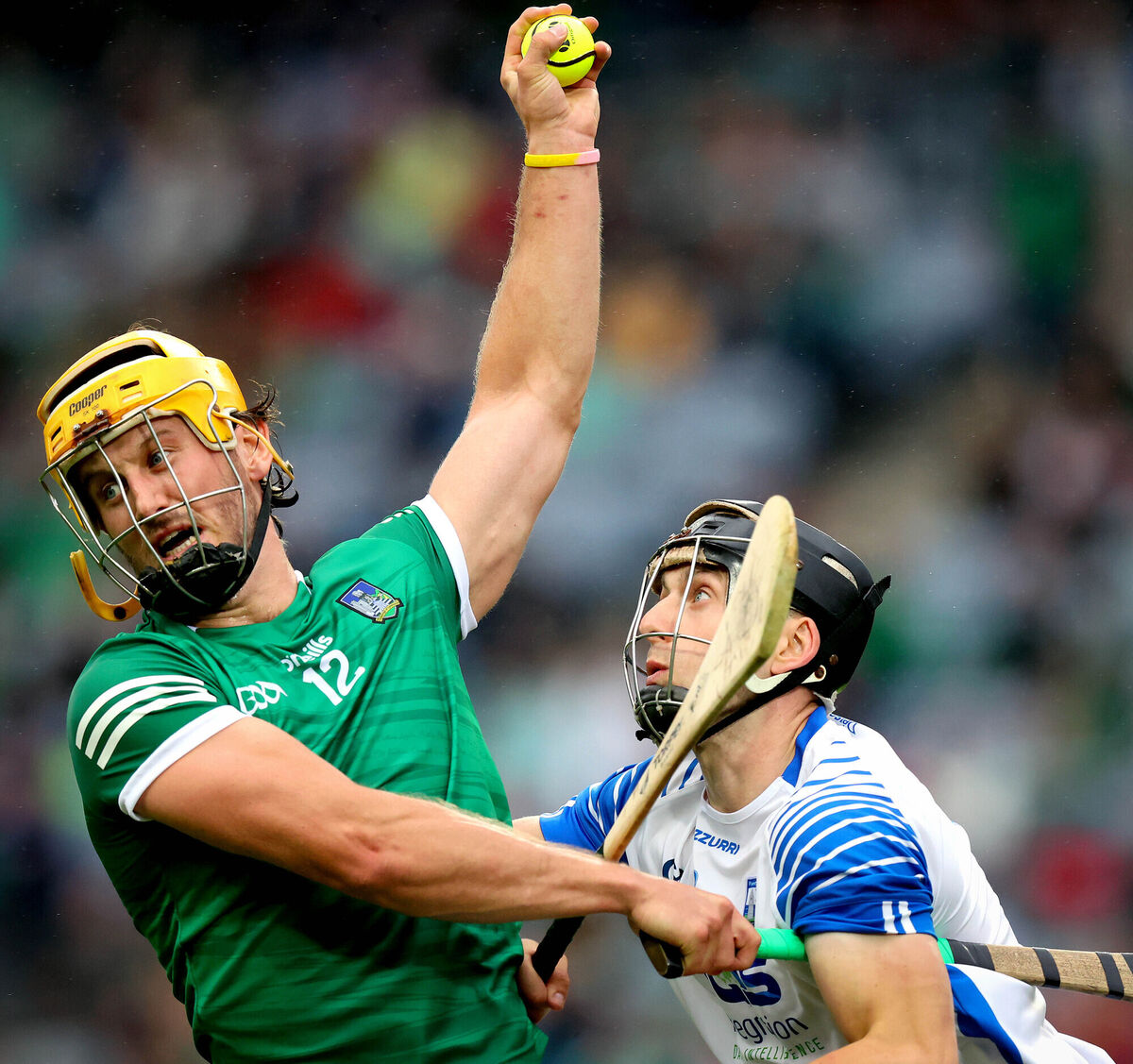 Limerick’s Tom Morrissey and Jamie Barron of Waterford. Picture: INPHO/Ryan Byrne