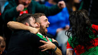 Mayo fans celebrate as Tommy Conroy puts over another point in the first half of extra-time 14/8/2021