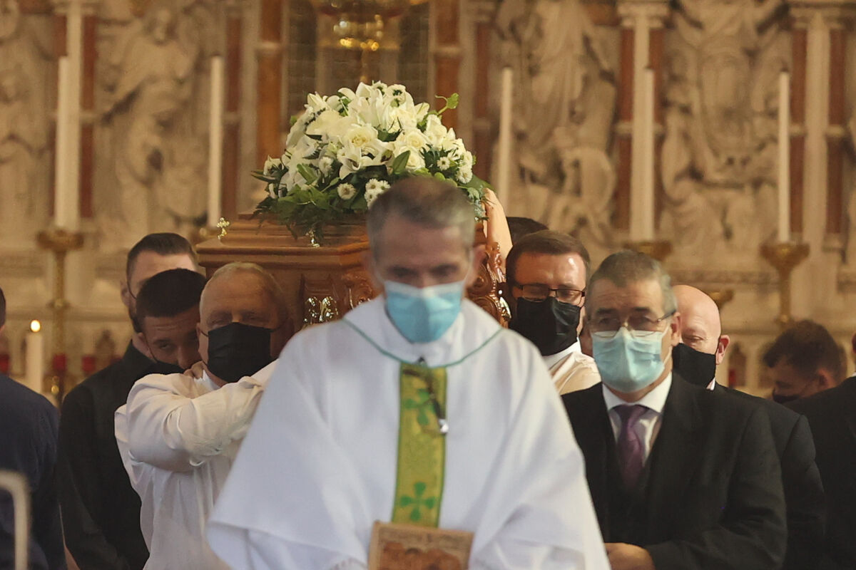 Fr Joe Clifford led the service. Picture: Liam McBurney/PA Wire Fr Joe Clifford led the service. Picture: Liam McBurney/PA Wire
