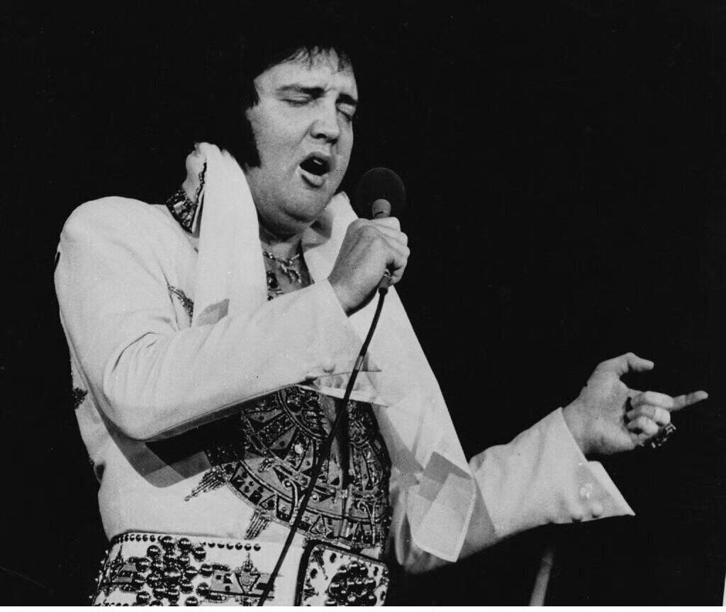Elvis Presley performing in Providence, on May 23, 1977, less than two months before his death.