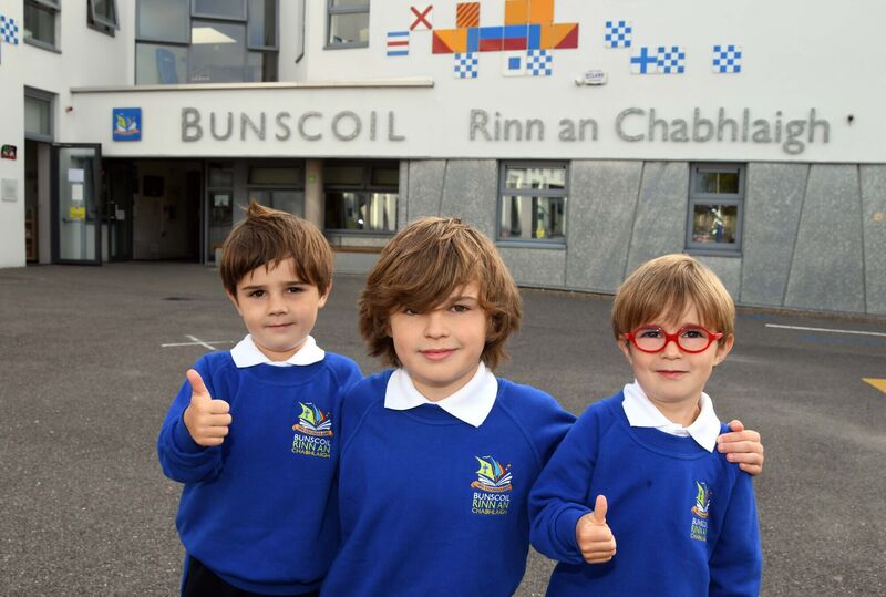 Jules Carney (right) who just started school with brothers Theo in fifth class and Alfie in senior infants. Picture: Denis Minihane Jules Carney (right) who just started school with brothers Theo in fifth class and Alfie in senior infants. Picture: Denis Minihane