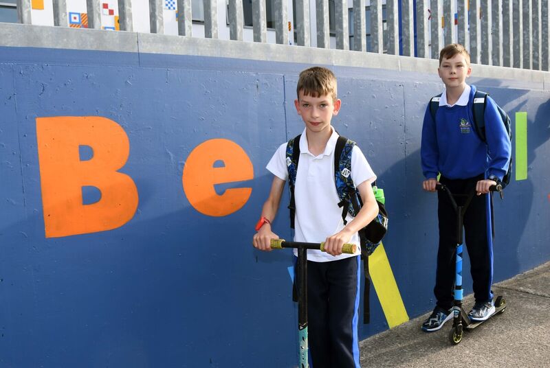 Conor and Cian Phillips arriving back to school at Bunscoil Rinn an Chabhlaigh. Picture: Denis Minihane. Conor and Cian Phillips arriving back to school at Bunscoil Rinn an Chabhlaigh. Picture: Denis Minihane.