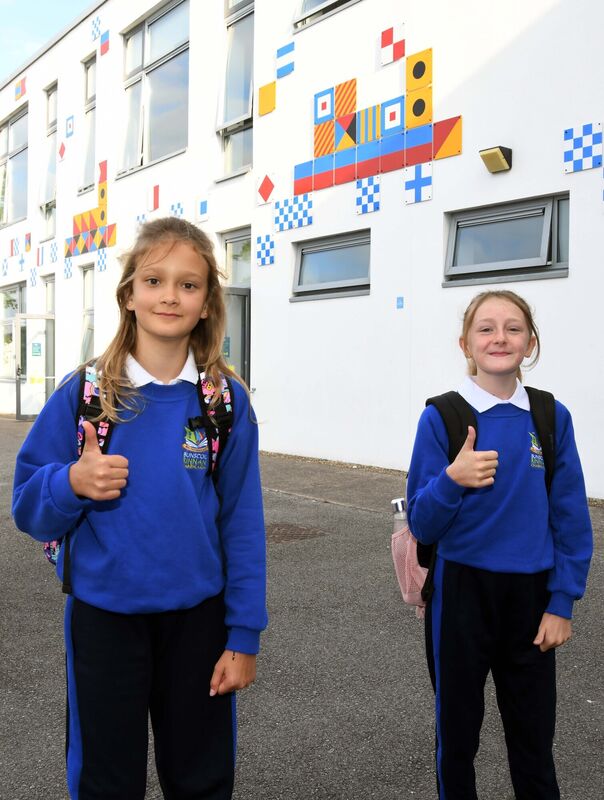 Julia Melon and Mazie Miskella arriving back to school at Bunscoil Rinn an Chabhlaigh, Rushbrooke. Picture: Denis Minihane Julia Melon and Mazie Miskella arriving back to school at Bunscoil Rinn an Chabhlaigh, Rushbrooke. Picture: Denis Minihane