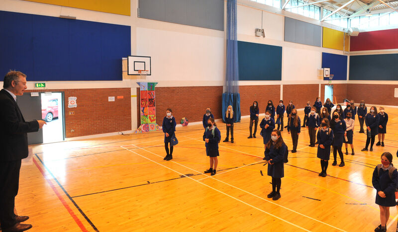 Ursuline Secondary School Principal Mr Patrick McBeth addresses new pupils in the school hall on their first day at secondary school. Picture: Larry Cummins Ursuline Secondary School Principal Mr Patrick McBeth addresses new pupils in the school hall on their first day at secondary school. Picture: Larry Cummins