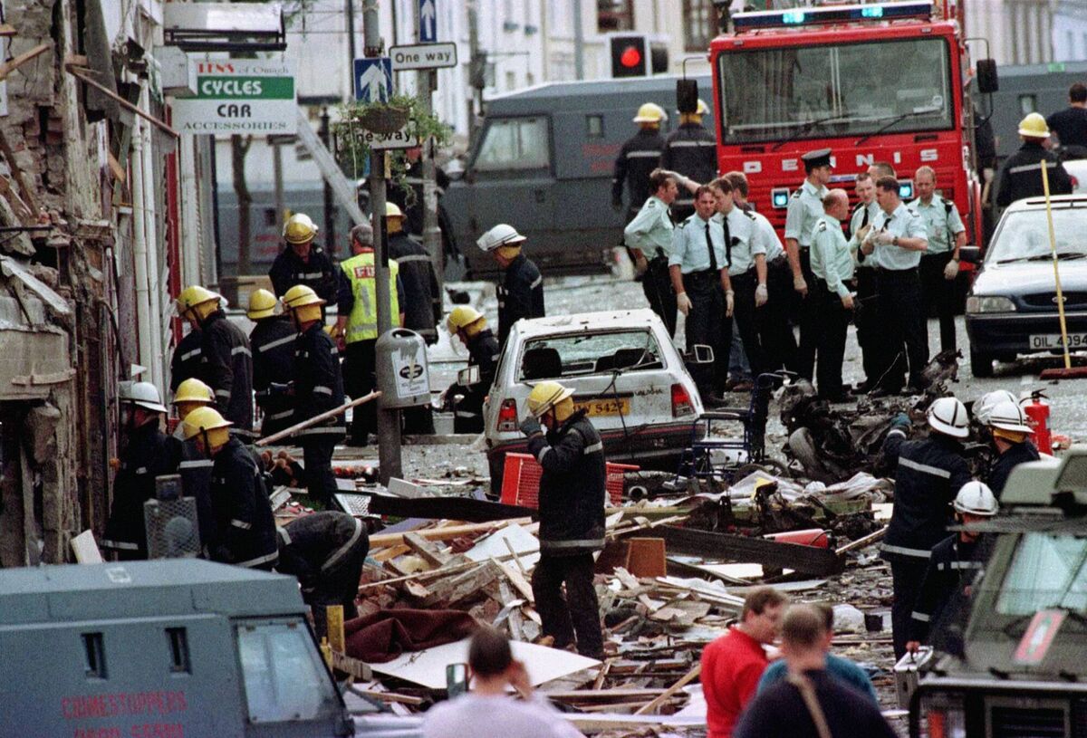 August 1998: The aftermath of an explosion in Market Street, Omagh, when a bomb planted by republican splinter group, the real IRA, killed 30 people. Picture: Paul Mcerlane/PA August 1998: The aftermath of an explosion in Market Street, Omagh, when a bomb planted by republican splinter group, the real IRA, killed 30 people. Picture: Paul Mcerlane/PA
